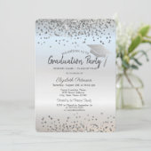 Silver Glitter Graduation Cap Confetti Afstuderen Kaart (Staand voorkant)
