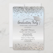 Silver Glitter Graduation Cap Confetti Afstuderen Kaart (Voorkant)