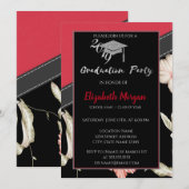 Silver Glitter Graduation Cap, Flowers Kaart (Voorkant / Achterkant)