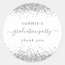Silver Glitter Graduation Party Dank u Ronde Sticker