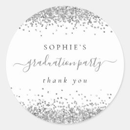 Silver Glitter Graduation Party Dank u Ronde Sticker