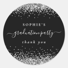 Silver Glitter Graduter Party Black Hartelijk dank Ronde Sticker