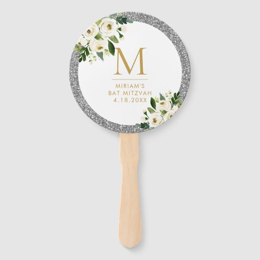 Silver Glitter Gray Floral Monogram Handwaaier (Achterkant)
