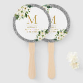 Silver Glitter Gray Floral Monogram Handwaaier (Voorkant en achterkant)