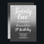 Silver glitter gray ombre 21st Birthday Kaart<br><div class="desc">Silver glitter ombre op grijs zwarte 21e verjaardag Een moderne uitnodiging van de 21ste verjaardag van de Dag van de Zeerdag met moderne, originele en eenvoudige faux zilveren glitter uitnodiging en handgeschreven stijl borsteltypografie op een volledig aanpasbare grijze zwarte kleur achtergrond. Als u een gewijzigde en aangepaste tekst nodig hebt,...</div>
