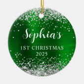 Silver Glitter Green Faux Foil 1st Christmas Photo Keramisch Ornament (Voorkant)