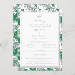 Silver Glitter Green Floral Punjabi Sikh Ek Onkar Kaart
