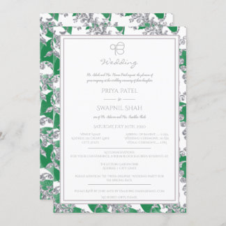 Silver Glitter Green Floral Punjabi Sikh Ek Onkar Kaart