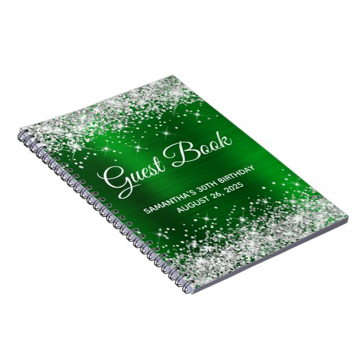 Silver Glitter Green Folie 30th Birthday Guestbook Notitieboek (Rechterzijde)