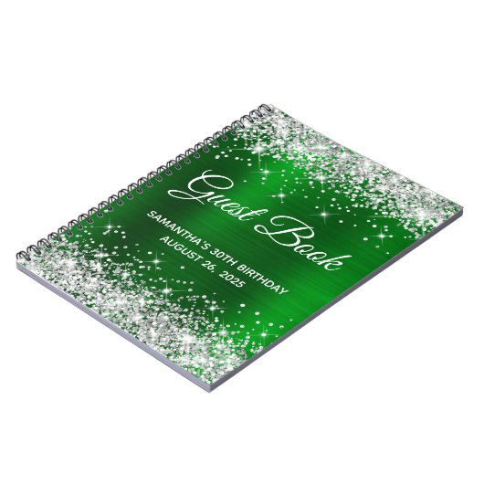 Silver Glitter Green Folie 30th Birthday Guestbook Notitieboek (Linkerzijde)