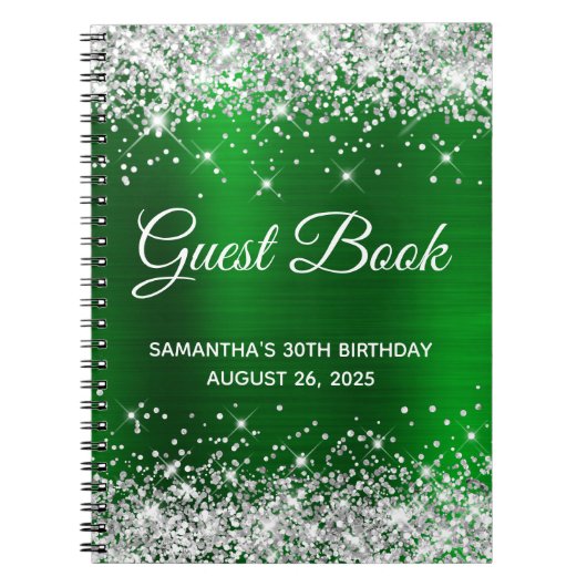 Silver Glitter Green Folie 30th Birthday Guestbook Notitieboek (Voorkant)