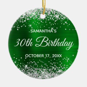 Silver Glitter Green Folie 30th Birthday Keramisch Ornament