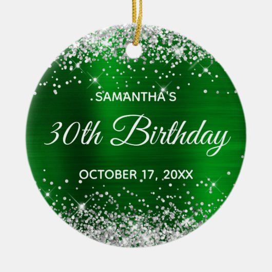Silver Glitter Green Folie 30th Birthday Keramisch Ornament (Voorkant)