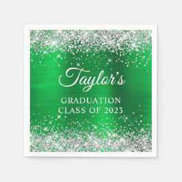 Silver Glitter Green Folie Afstuderen Servet