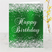 Silver Glitter Green Folie Big Happy Birthday Kaart (Gele Bloem)