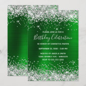Silver Glitter Green Folie Birthday Celebration Kaart (Voorkant / Achterkant)