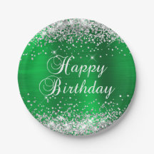 Silver Glitter Green Folie Happy Birthday