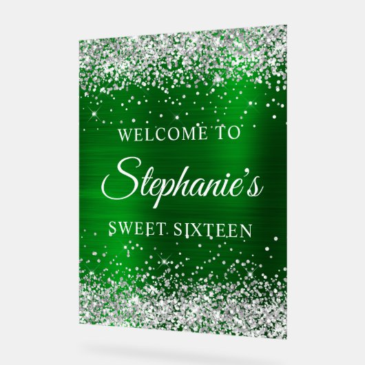 Silver Glitter Green Folie Sweet Sixteen Welkom Acryl Bord (Hoek)