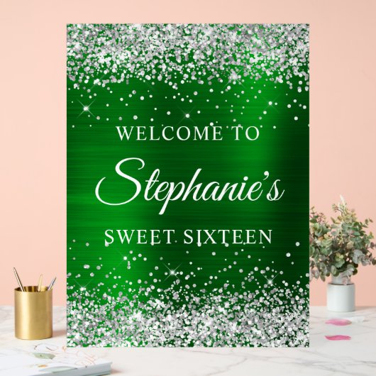Silver Glitter Green Folie Sweet Sixteen Welkom Acryl Bord (Huwelijk)