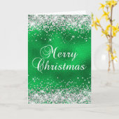 Silver Glitter Green Glass Folie Merry Kerstmis Kaart (Gele Bloem)