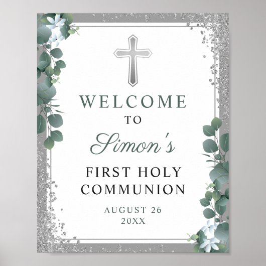 Silver Glitter Greenery First Community Welcome Poster (Voorkant)