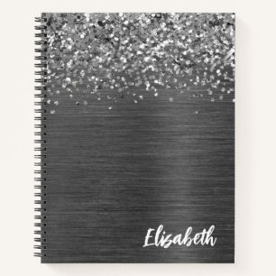 Silver Glitter Grey Borogram geborsteld Metaal Notitieboek