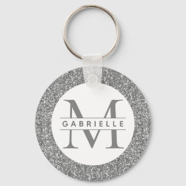 Silver Glitter Grey Initialen Name Sleutelhanger