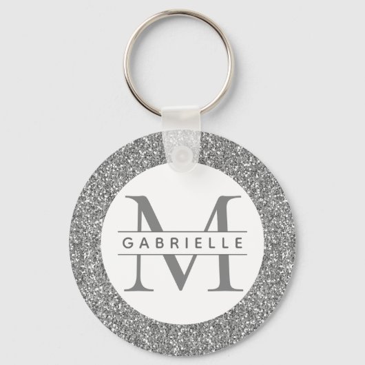 Silver Glitter Grey Initialen Name Sleutelhanger (Voorkant)