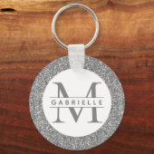 Silver Glitter Grey Initialen Name Sleutelhanger (Voorkant)