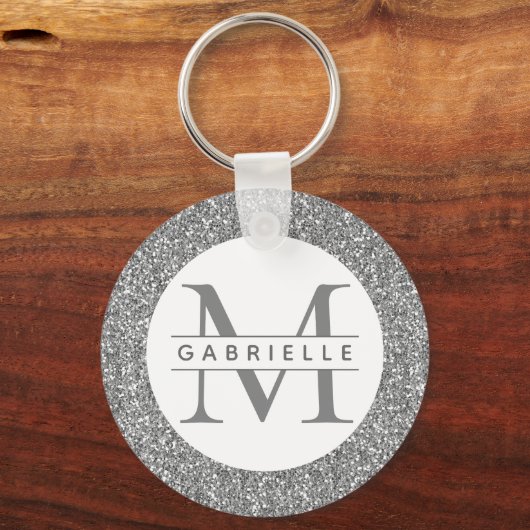 Silver Glitter Grey Initialen Name Sleutelhanger (Voorkant)