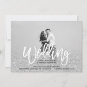 Silver glitter grijze foto bruiloft kaart (Voorkant)