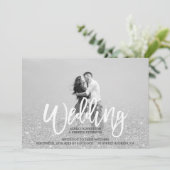 Silver glitter grijze foto bruiloft kaart (Staand voorkant)