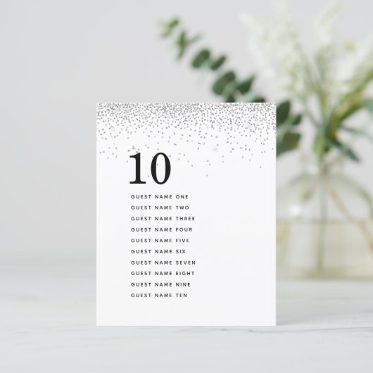 Silver Glitter Guest Names Table Number (Staand voorkant)