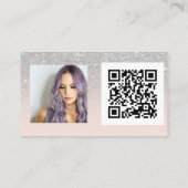 Silver glitter hair make-up foto logo qr code roze visitekaartje (Achterkant)