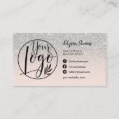 Silver glitter hair make-up foto logo qr code roze visitekaartje (Voorkant)