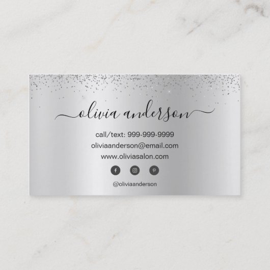 Silver Glitter Hair Makeup Salon Metallic Visitekaartje (Achterkant)