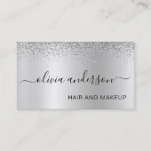Silver Glitter Hair Makeup Salon Metallic Visitekaartje (Voorkant)