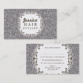 Silver Glitter Hair Stylist Afspraakkaarten Afsprakenkaartje (Voorkant / Achterkant)