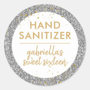 Silver Glitter Hand Sanitizer Birthday Favor Ronde Sticker