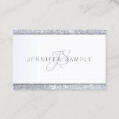 Silver Glitter Handgeschreven Monogram Sjabloon Visitekaartje (Voorkant)