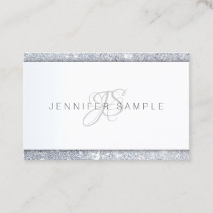 Silver Glitter Handgeschreven Monogram Sjabloon Visitekaartje
