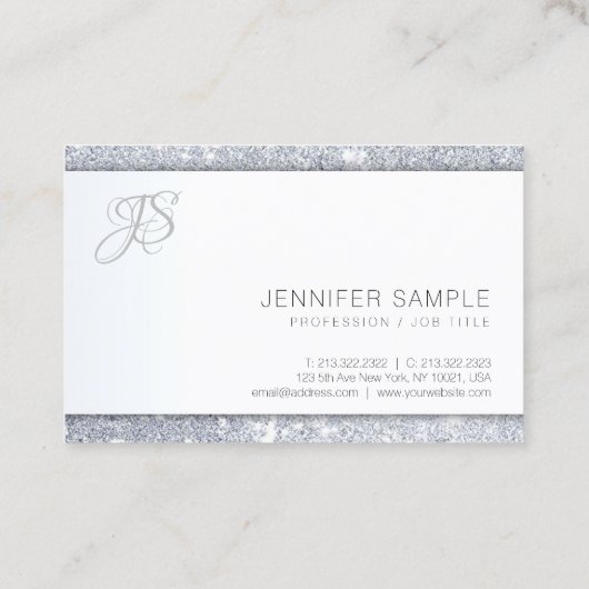 Silver Glitter Handgeschreven Monogram Sjabloon Visitekaartje (Achterkant)