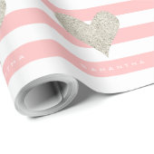 Silver Glitter Heart Cadeaupapier (Rol Hoek)