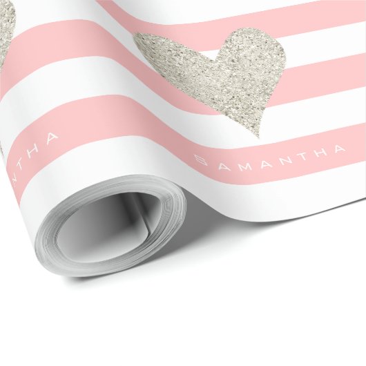 Silver Glitter Heart Cadeaupapier (Rol Hoek)