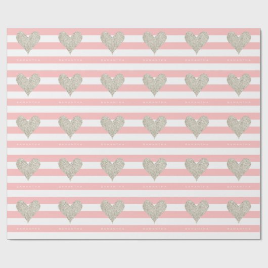 Silver Glitter Heart Cadeaupapier (Vlak)