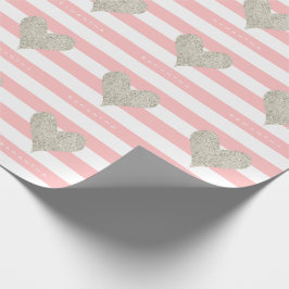 Silver Glitter Heart Cadeaupapier
