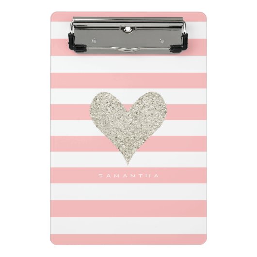Silver Glitter Heart Mini Klembord (Voorkant)