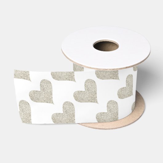 Silver Glitter Heart Satijnen Lint (Spoel)