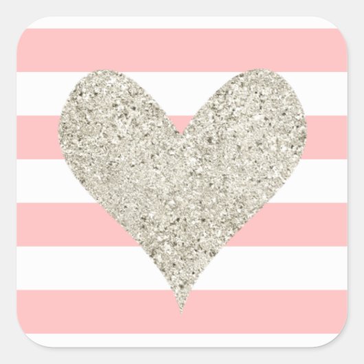 Silver Glitter Heart Vierkante Sticker (Voorkant)