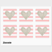 Silver Glitter Heart Vierkante Sticker (Vel)